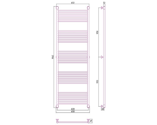 Полотенцесушитель водяной 1900х600 белый глянец Сунержа Богема+ 12-0220-1960