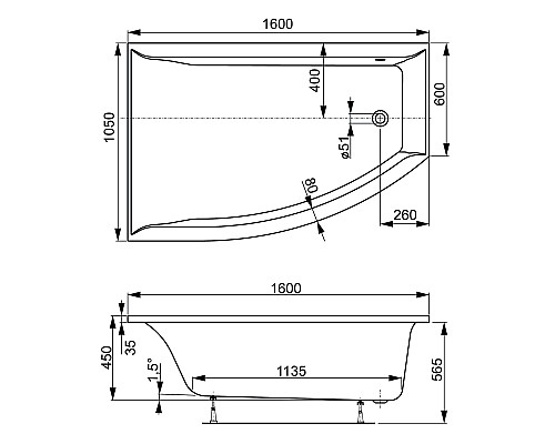Акриловая ванна VAGNERPLAST VERONELA OFFSET 160 Left VPBA160VEA3LX-04