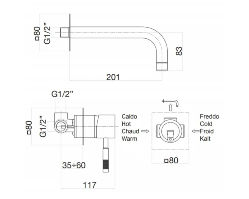 Смеситель для раковины Webert Rimini RI830605010 Золото