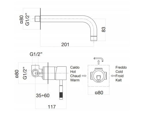 Смеситель для раковины Webert Rimini RI830605010 Золото