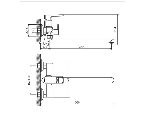 Смеситель для ванны Haiba HB22176 универсальный Хром