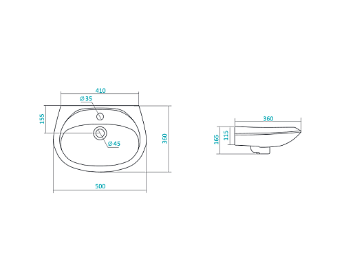 Полукруглая раковина Santek Бриз 50 1WH110451