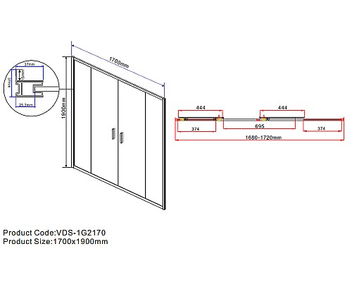 Душевая дверь Vincea Garda 170 VDS-1G2170CH профиль Хром стекло шиншилла