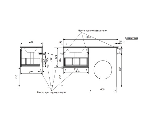 Тумба с раковиной Эстет Dallas Luxe 120 L ФР-00001925 подвесная Белая
