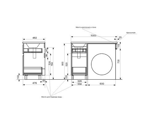 Тумба с раковиной Эстет Dallas Luxe 100 R ФР-00002316 Белая
