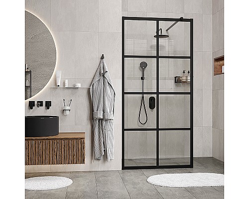 Душевая перегородка WasserKRAFT Glan 100 66W44 профиль Черный матовый стекло прозрачное