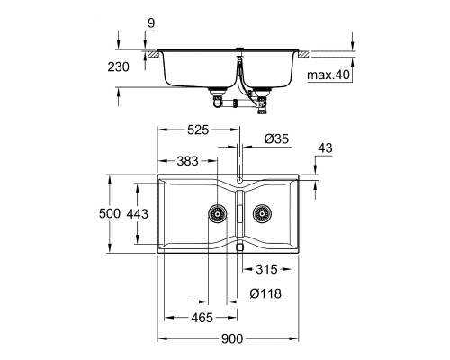 Кухонная мойка Grohe K700 90 Серый гранит