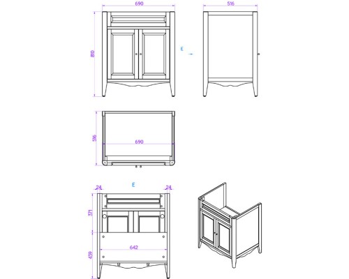 Тумба с раковиной TW Veronica Nuovo 68 VER2068-B+AR824bi*1 Bianco