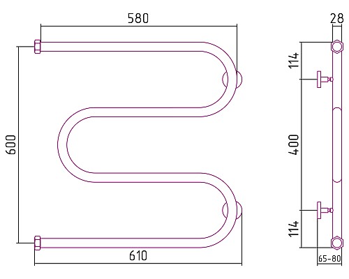 Полотенцесушитель водяной 600x600 Сунержа М-образный+ 00-4007-6060