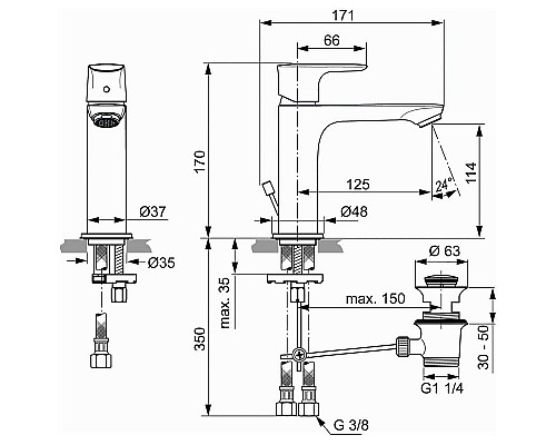 Смеситель для раковины Ideal Standard Connect Air Grande A7012AA Хром