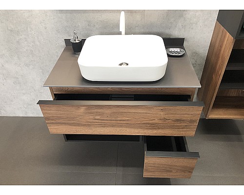 Тумба с раковиной Comforty Штутгарт 90 00-00002868 подвесная Дуб темно-коричневый Черная матовая