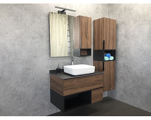 Тумба с раковиной Comforty Штутгарт 90 00-00002868 подвесная Дуб темно-коричневый Черная матовая