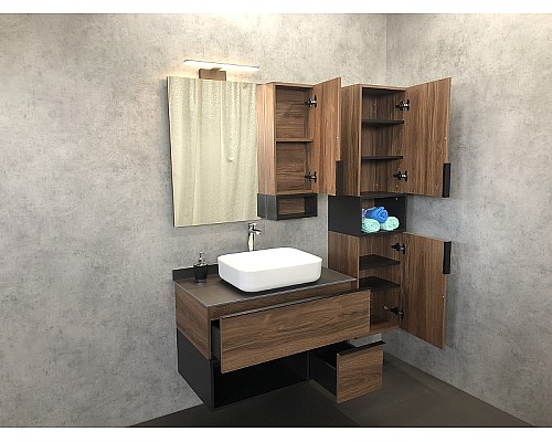 Тумба с раковиной Comforty Штутгарт 90 00-00002868 подвесная Дуб темно-коричневый Черная матовая