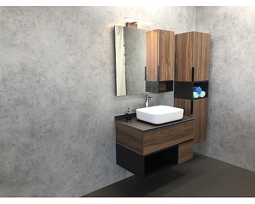 Тумба с раковиной Comforty Штутгарт 90 00-00002868 подвесная Дуб темно-коричневый Черная матовая