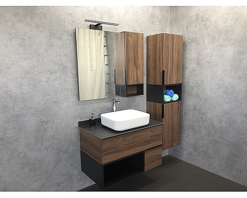 Тумба с раковиной Comforty Штутгарт 90 00-00002868 подвесная Дуб темно-коричневый Черная матовая