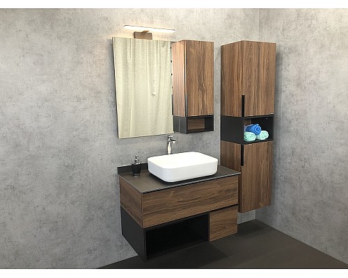 Тумба с раковиной Comforty Штутгарт 90 00-00002868 подвесная Дуб темно-коричневый Черная матовая