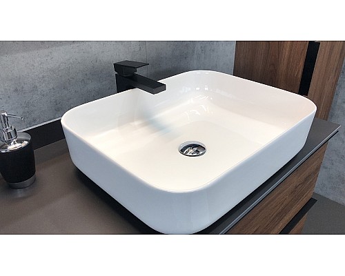 Тумба с раковиной Comforty Штутгарт 90 00-00002868 подвесная Дуб темно-коричневый Черная матовая