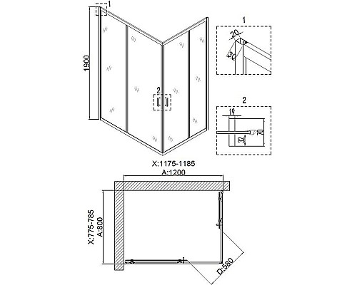 Душевой уголок Niagara Nova NG-6810-08 BLACK 120х80 профиль Черный стекло прозрачное