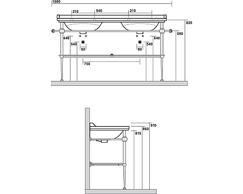 Консоль для раковины Kerasan Waldorf 9195K1cr 150 напольная