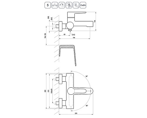 Смеситель для ванны Ravak Puri PU 022.20/150 X070185 Черный матовый