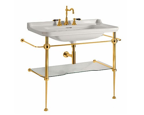 Консоль для раковины Kerasan Waldorf 9196K2oro 100 напольная, с полкой, золото
