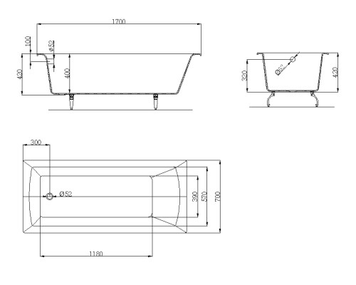 Ванна чугунная OWL 1975 OWLIB191113 170x70 с ножками