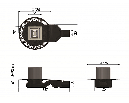 Трап BERGES PLATZ Uno 100х100 матовый хром боковой