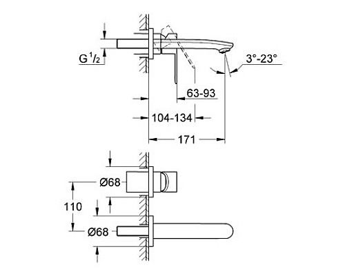 Смеситель Grohe для раковины на 2 отверстия, настенный 19571002