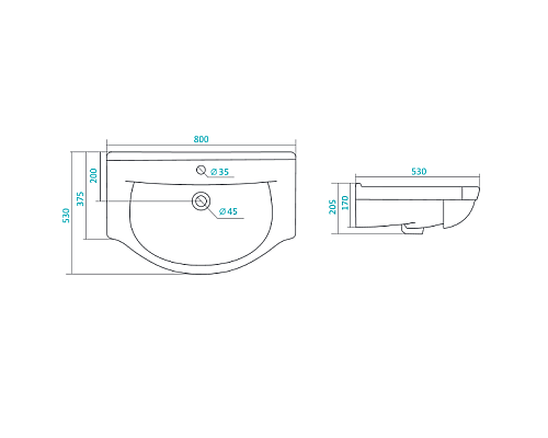 Полукруглая раковина Santek Эльбрус 80 1WH109653