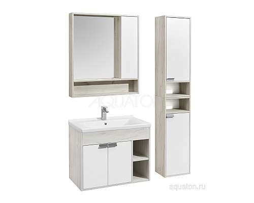 Зеркальный шкаф Флай 80 белый, дуб крафт Aquaton 1A237702FAX10