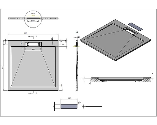 Душевой поддон из искусственного камня Vincea 90х90 VST-4SRL9090G Серый