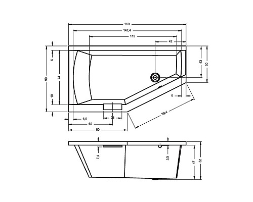 Асимметричная ванна Riho Geta 160x90 R правая BA8600500000000 Асимметричная ванна Riho Geta 160x90 R правая BA8600500000000
