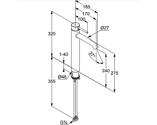 Смеситель для раковины Kludi Bozz 382863976 Черный матовый
