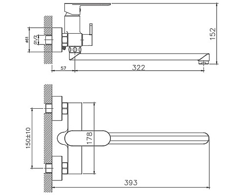 Смеситель для ванны Haiba HB22590-7 универсальный Черный