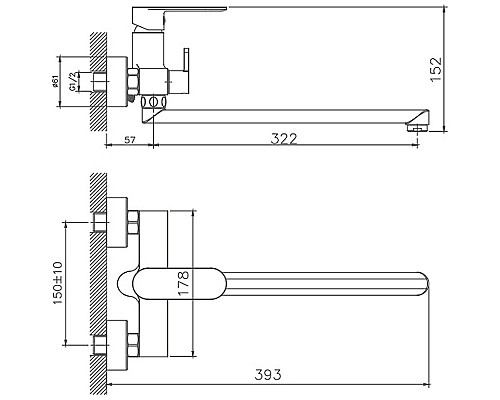 Смеситель для ванны Haiba HB22590-7 универсальный Черный