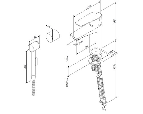 Смеситель для умывальника с гиг.душем AM.PM Gem F90A03000 167 мм