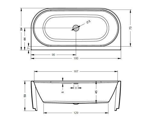 Прямоугольная ванна Riho Desire Wall Mounted 184x84 BD0700500000000