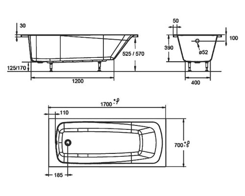 Ванна Jacob Delafon 170 x 70 см E6812RU01