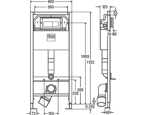 Инсталляция Viega Prevista Dry 792 824 для подвесных унитазов с клавишей смыва Хром