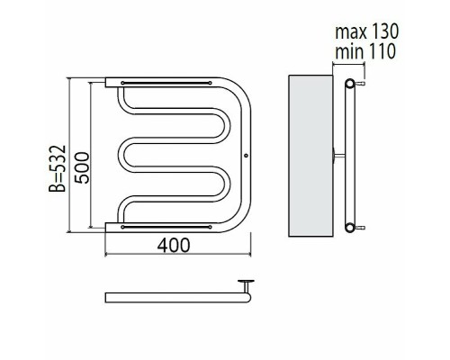 Водяной полотенцесушитель Terminus Фокстрот 500x400 4620768881275 с полкой Хром