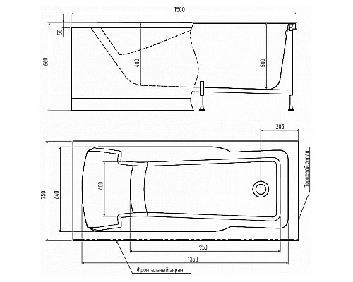 Акриловая ванна Alex Baitler Madin 150х75 без гидромассажа