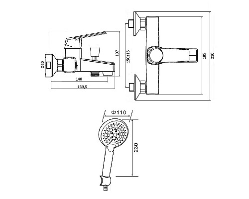 Смеситель для ванны Orange OneLife P02-300b Черный матовый