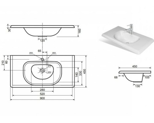 Раковина Эстет Оливия 90 ФР-00000799 Белая