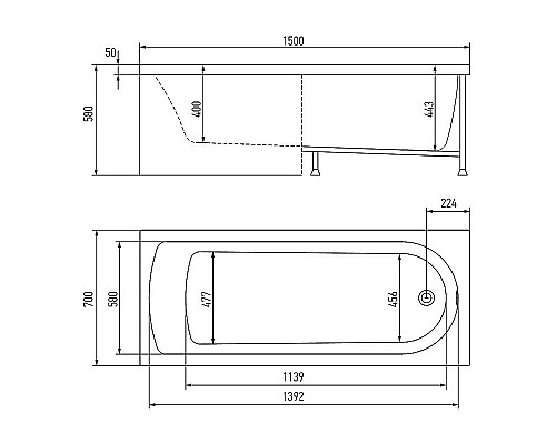 Акриловая ванна Alex Baitler Michigan 150х70 без гидромассажа