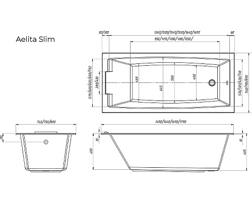 Акриловая ванна Marka One Aelita Slim 165х75 01ае1675слим без гидромассажа