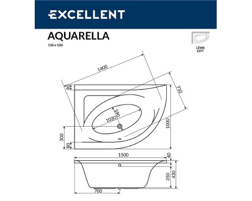 Акриловая ванна Excellent Aquarella 150x100 L WAEX.ARL15.ULTRA.CR с гидромассажем