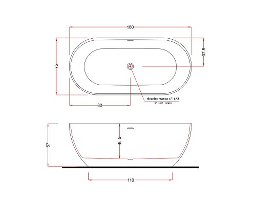 Ванна из искусственного камня Gruppo Treesse Clivia 160x75 V446BO без гидромассажа
