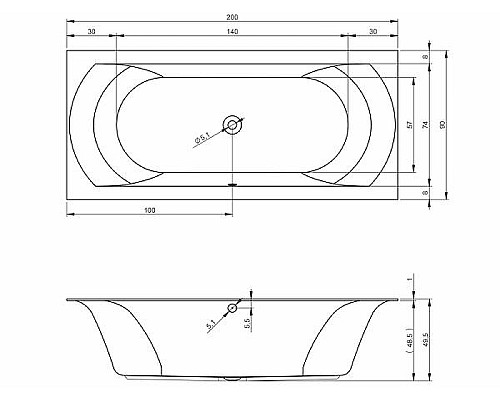 Акриловая ванна Riho Linares 200х90 B144001005 без гидромассажа