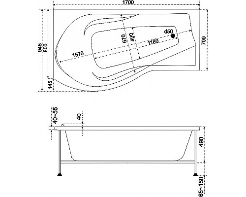 Акриловая ванна Bas Капри 170x95 L В 00015 без гидромассажа