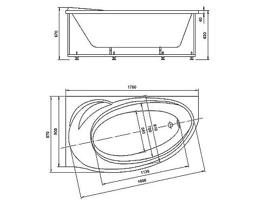 Акриловая ванна Aquatek Бетта 170x97 L BET170-0000012 с гидромассажем с фронтальной панелью с каркасом (разборный) со слив-переливом